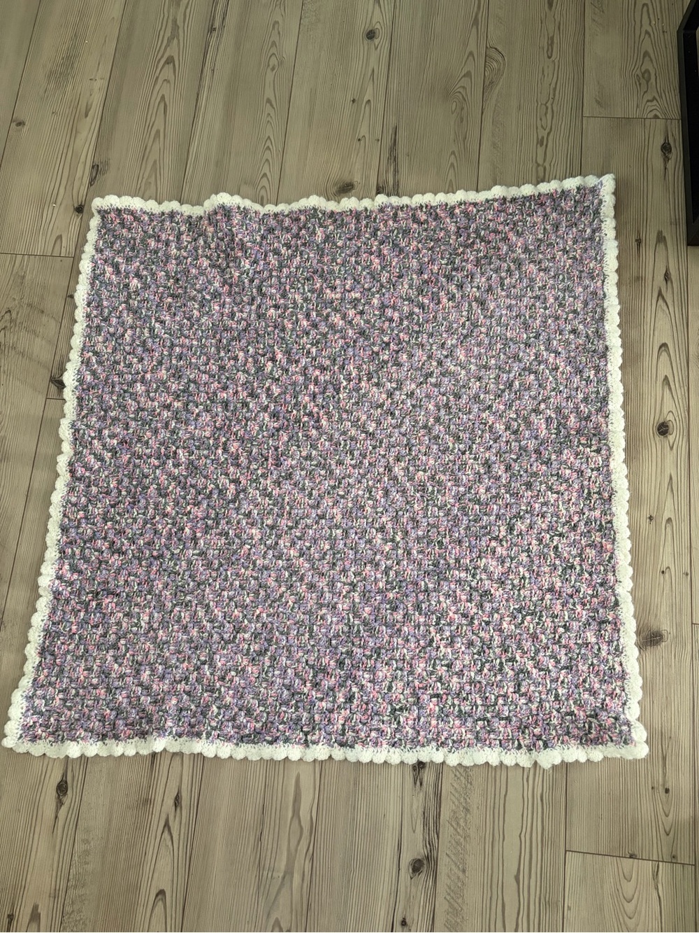 Handmade Crochet Baby Blanket 37x37 Pink Purple Gray